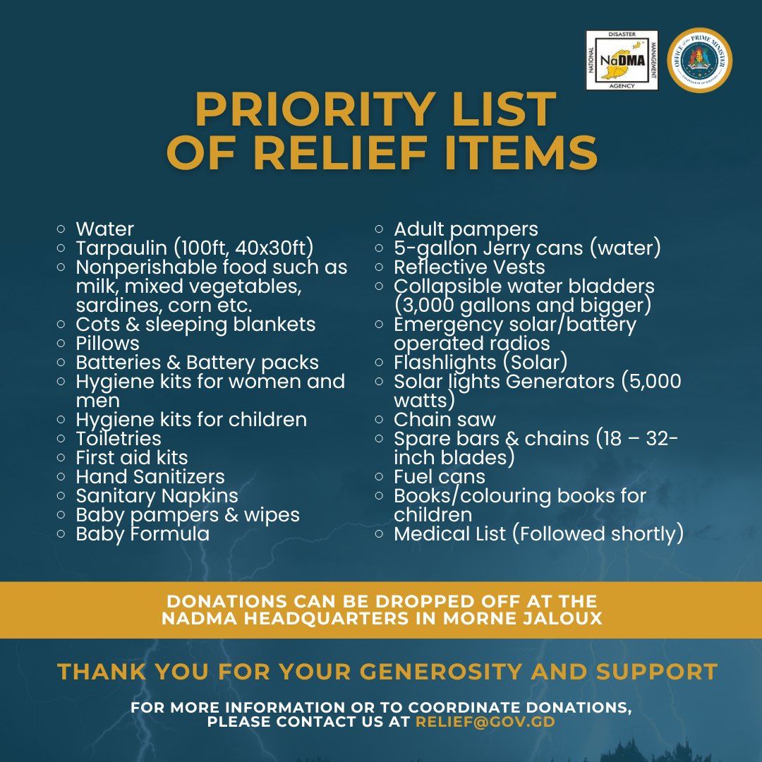 GovGD Priority List Hurricane Relief Items